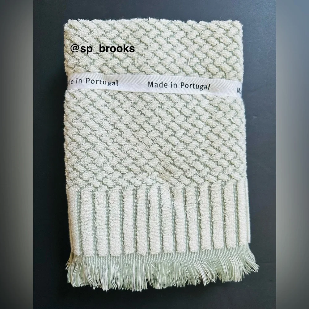🎁6PC BIANCA Bath Towel Set - Cotton Textured Woven & Terry - Green & Cream